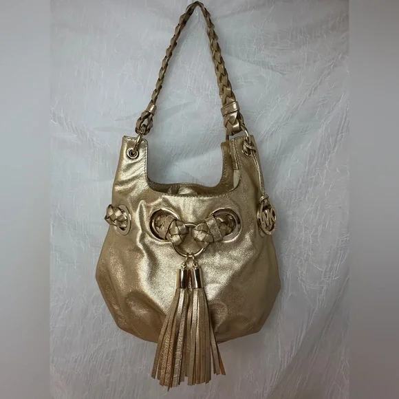Michael Kors Metallic Gold Braided Tassel Hobo Bag - Picture 1 of 9